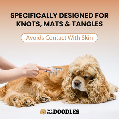 We Love Doodles Dog Dematting Brush & Rake, Detangler Brush for Dogs, Comb Tool for Grooming, Best for Doodles, Poodles, Goldendoodles, Cats & Other Pets, Matted Fur Removal On Undercoat