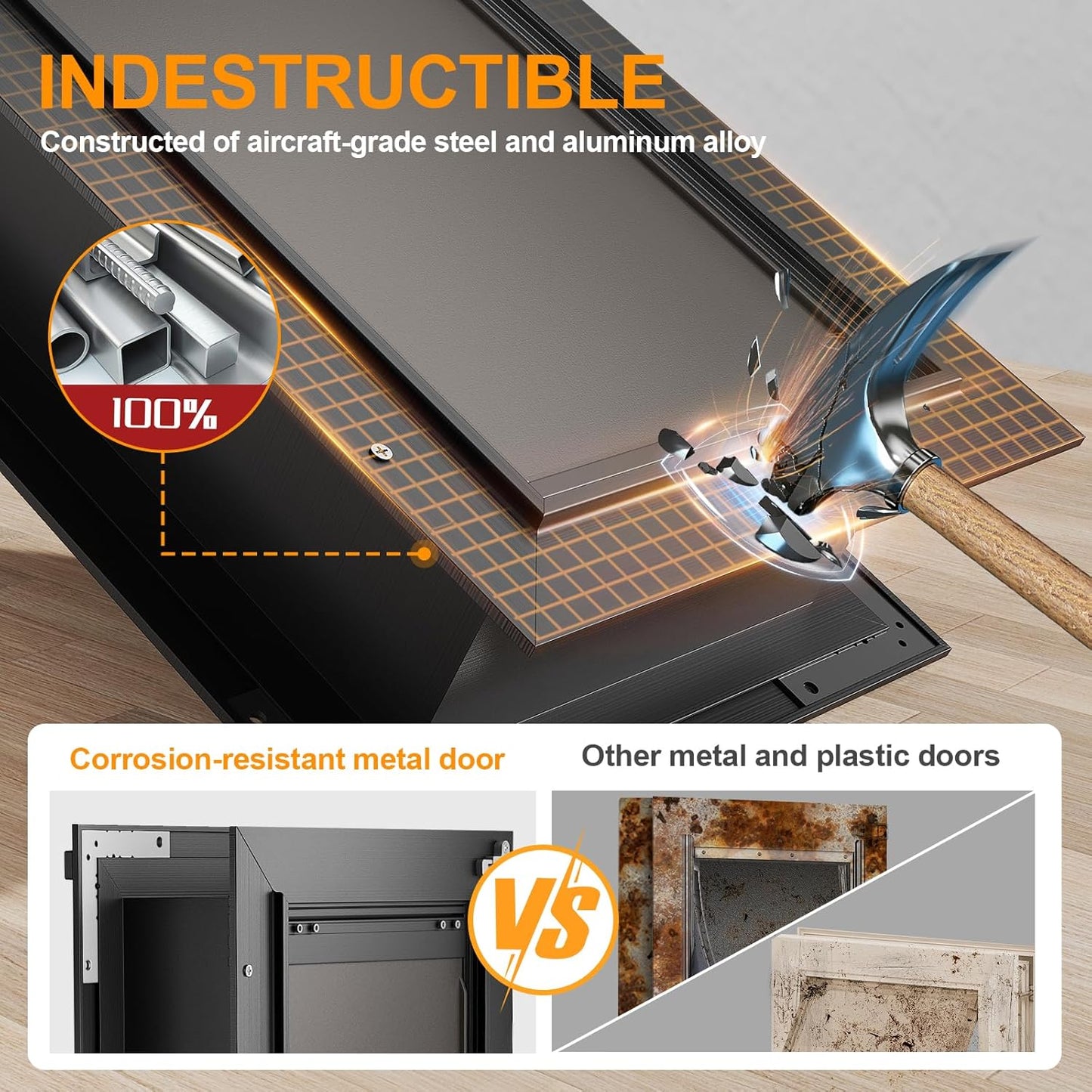 Dog Door for Wall, All Aluminum Large Doggy Door Doggie door, Pet Door Easy to Install, 2 Magnetic Flaps Energy Efficient, Wide Telescoping Tunnel for Interior & Exterior Walls, Pet Up to 110 Lb-Black