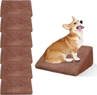 40D Density Foam Dog Ramp for Stairs Suits for Small Dogs Cats, Pet Steps Stairs for Staircase Stairs with Anti-Slip Bottom and Self-Sticky Pads to Fix(6Pack, Reddish Brown)