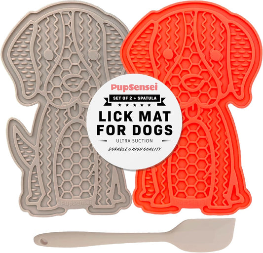 Ultra Suction Multi-Surface Lick Mat for Dogs, Stress Relief, Slow Feeding, Desensitization Training, Salmon & Taupe