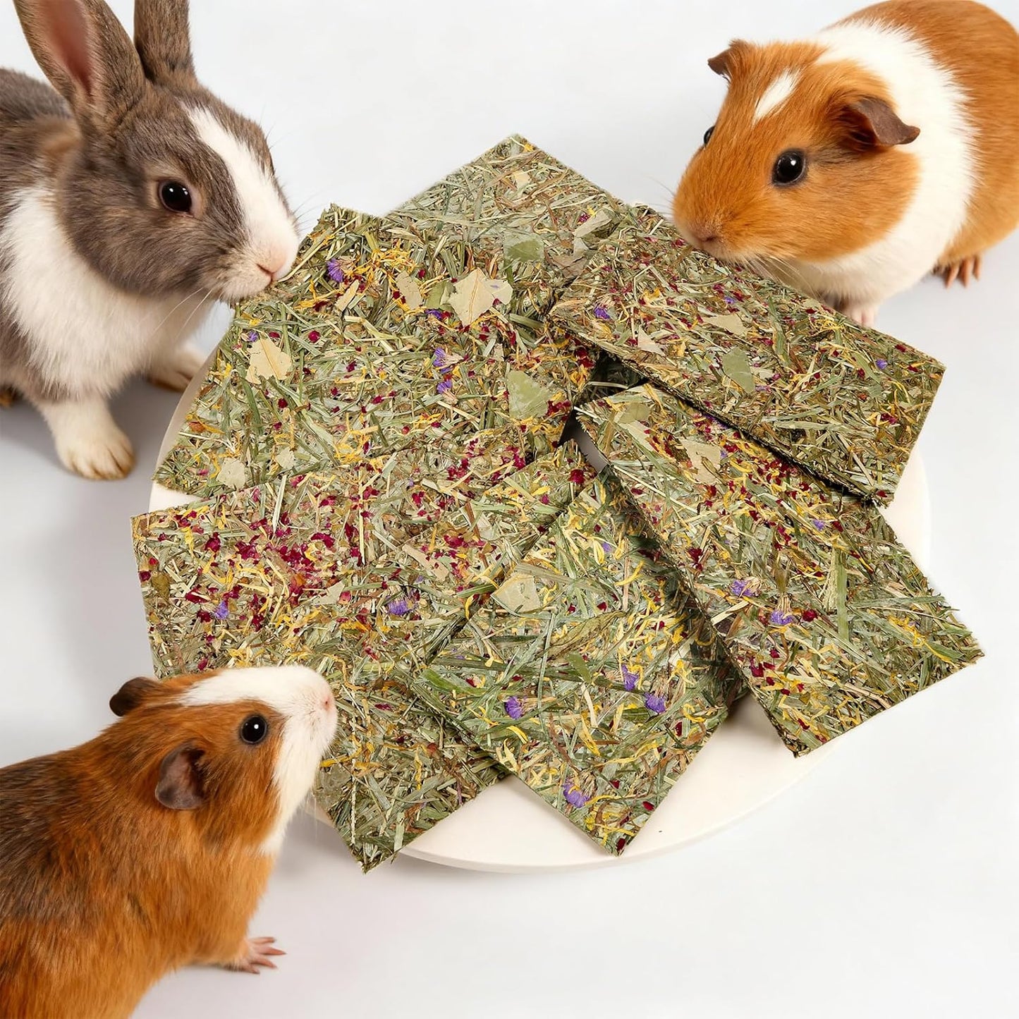 Abizoo Rabbit & Guinea Pig Treats 8 Pack Timothy Hay Bunny Chew Toys with Herbal Flowers Timothy Hay Forage Mix for Rabbits Guinea Pig Chinchillas Hamster Gerbils Rats Small Animals Teeth Care(Large)