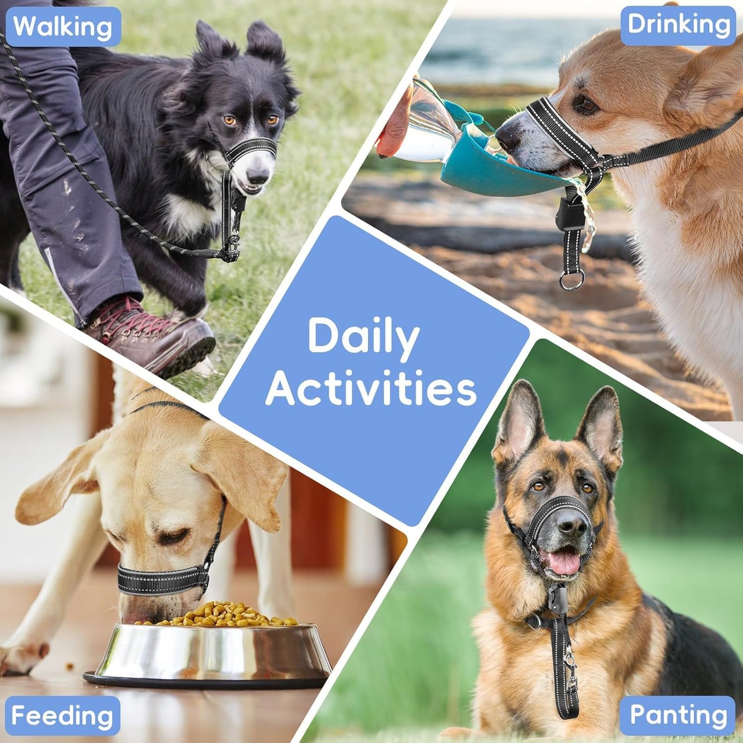 BARKLESS Soft Nylon Dog Head Collar for Large Medium Dog, Reflective Padding Head Halter for Training, Adjustable Muzzle Leash No Pulling, Jumping, Nose Leash Ideal for Walking (Black, M)