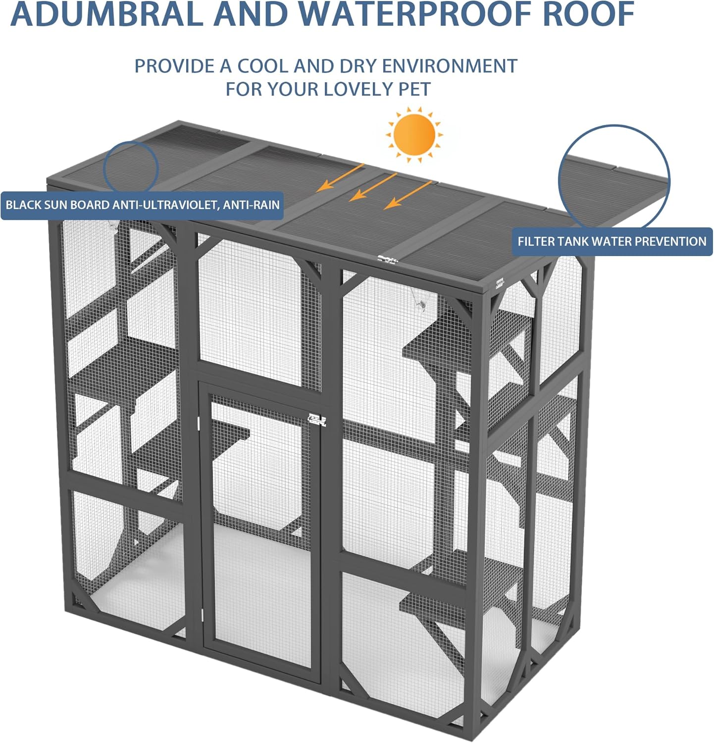 Ball & Cast 59" Wooden Catio Enclosure Outdoor Cat House with Anti-UV& Waterproof, Platforms and Resting Boxes Walk-in Cat Kennel Shelter for Indoor,Dark Grey