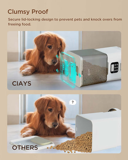 Ciays Automatic Cat Feeder, 5.6L, Control 4 Meals Per Day, Pet Dry Food Dispenser, Dual Power Supply & Voice Recorder, White