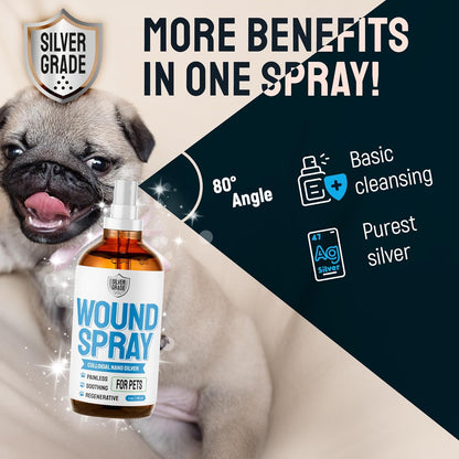 SILVER GRADE Wound Spray Hot Spot Treatment for Dogs, Cats, Pets – Better Use with a Dog Cone – Help with Itching, Irritation, Scratches, Rashes, Bites – Safe Composition – 3 Oz