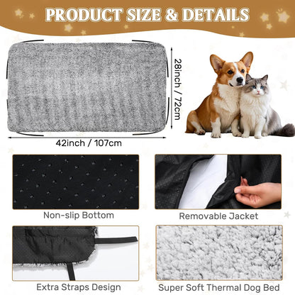Large Self-Warming Dog Cot Pad for Elevated Dog Beds Extra Warm Thermal Pet Pad Mat with Corner Straps 28x42inch Removable Washable Cover Non-Slip Bottom
