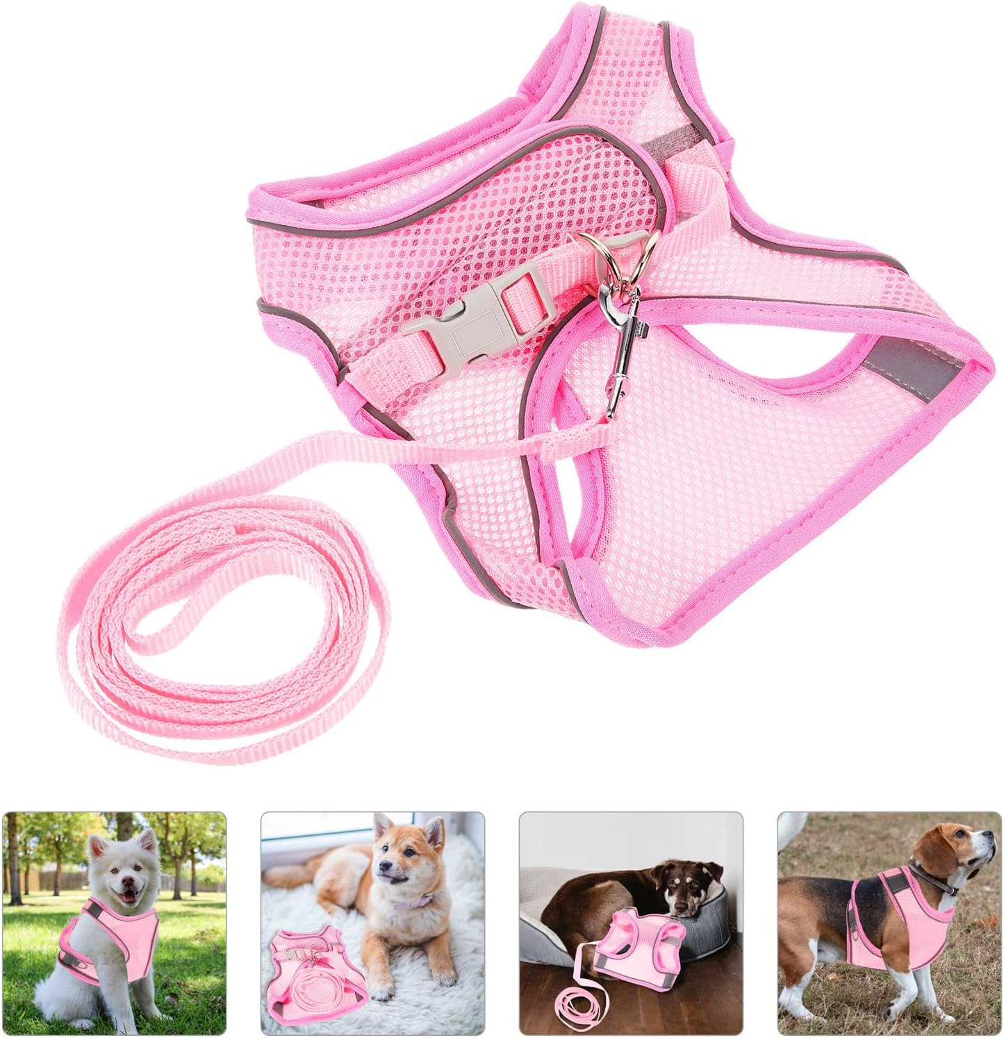 COHEALI Reflective Dog Harness Vest with Breathable Mesh Fabric and Long Leash for Outdoor Walking Comfortable No-Pull Pet Safety Belt for Puppies and Dogs