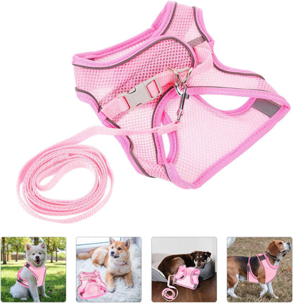 COHEALI Reflective Dog Harness Vest with Breathable Mesh Fabric and Long Leash for Outdoor Walking Comfortable No-Pull Pet Safety Belt for Puppies and Dogs