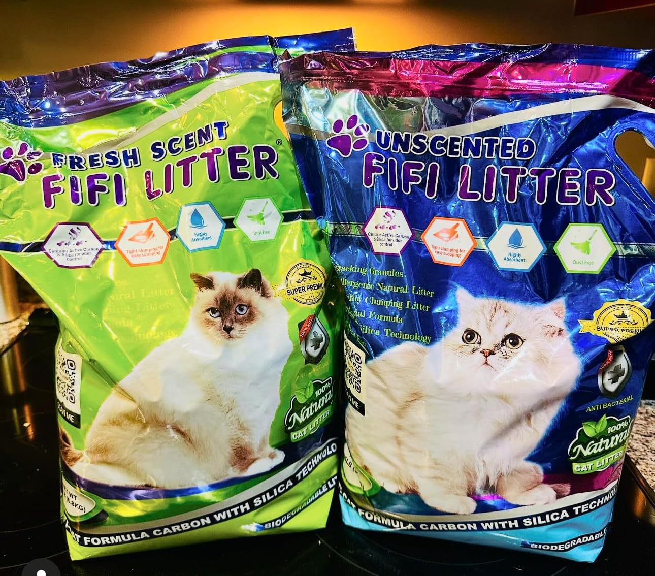 FIFI Litter®15-lbs. 99.9% Dust-Free, Non-Tracking,All Natural,Premium Multi-Cat Formula,Bentonite/Carbon/Silica, Hypoallergenic,Quick Clumping, Odor Control, Super Absorbent, Unscented.
