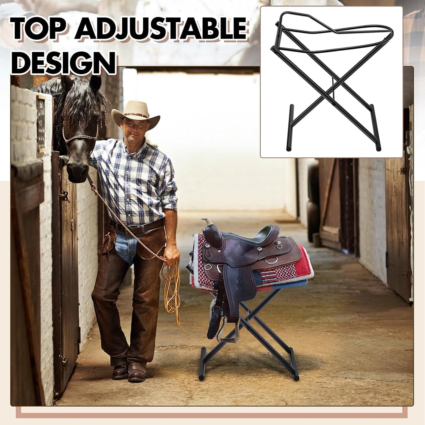 Duraaamo Foldable Car Saddle Rack 22" x 21" X16" Heavy Duty Portable Vehicle Saddle Stand Convenient Transport Suit English and Western Horse Tack Organizers Storage Supplies Display Trophy Saddles