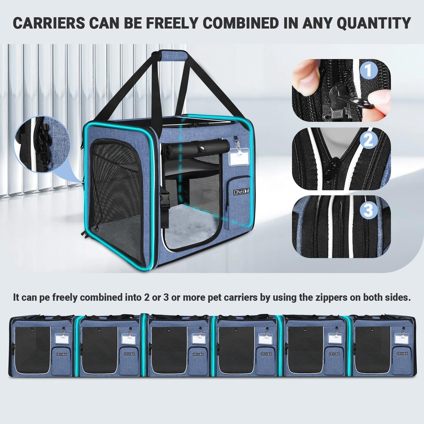 Petskd Combinable Large Cat Carrier with Litter Box for Car Travel, 19"x17"x18" Portable Soft Pet Carrier for 2 Small Cats with Safty Zipper Locks for Vet