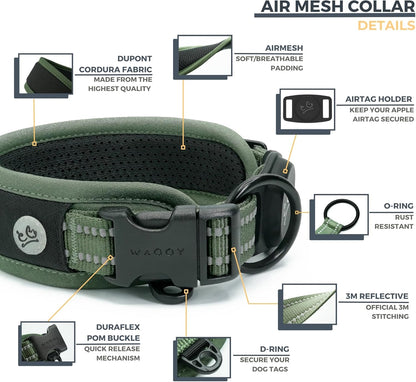 Premium AirTag Dog Collar - Aitag Dog Collar Holder – Reflective AirMesh Padded, Heavy-Duty Quick-Release Dog Collar, Adjustable Secure Fit - Small Medium Large Dogs (Green, XS)