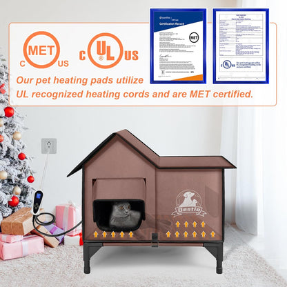 Large Heated Cat House for Outside 21x17x17 in with Elevated Base Cat-Attracting Eave Design Feral Stray Shelter,Intelligent Controller and Waterproof Cat Heated House Shelter for Outdoor