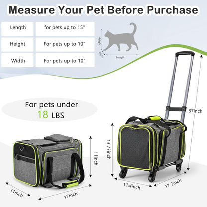 Cat Carrier with Wheels Under 18 lbs, Rolling Pet Carrier TSA Airline Approved for Kitty and Small Dog, Cat Bag Carrier,Expandable Soft Sided Pet Carrier for Travel, Camping and Trip