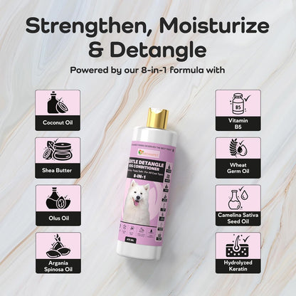 Gentle Detangle Dog Conditioner – 8-in-1 Leave-in Moisturizing Formula | Puppy Safe | Detangles & Softens Fur | 475 ml | for All Coat Types