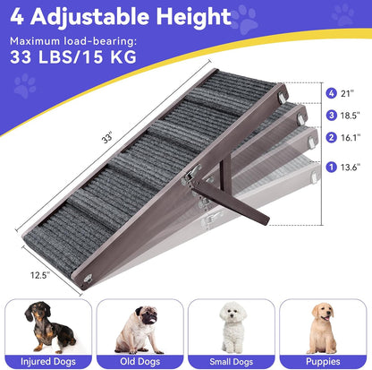 2025 Upgraded Dog Ramp for Couch, Foldable Small Dog Ramp for Low Bed, 4 Adjustable Height from 13'' to 21", Portable Stable Pet Step with Non-Slip Pad, Pet Ramps Use for Couch Stairs, Grey Purple