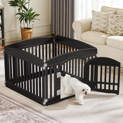 SMUG Dog Playpen 6-Panel 24 Inch Safe Secure Indoor Outdoor Pet Fence, Folding Portable 35 x 35 x 24IN, Ideal for Small to Medium Dogs Easy to Clean (Black)