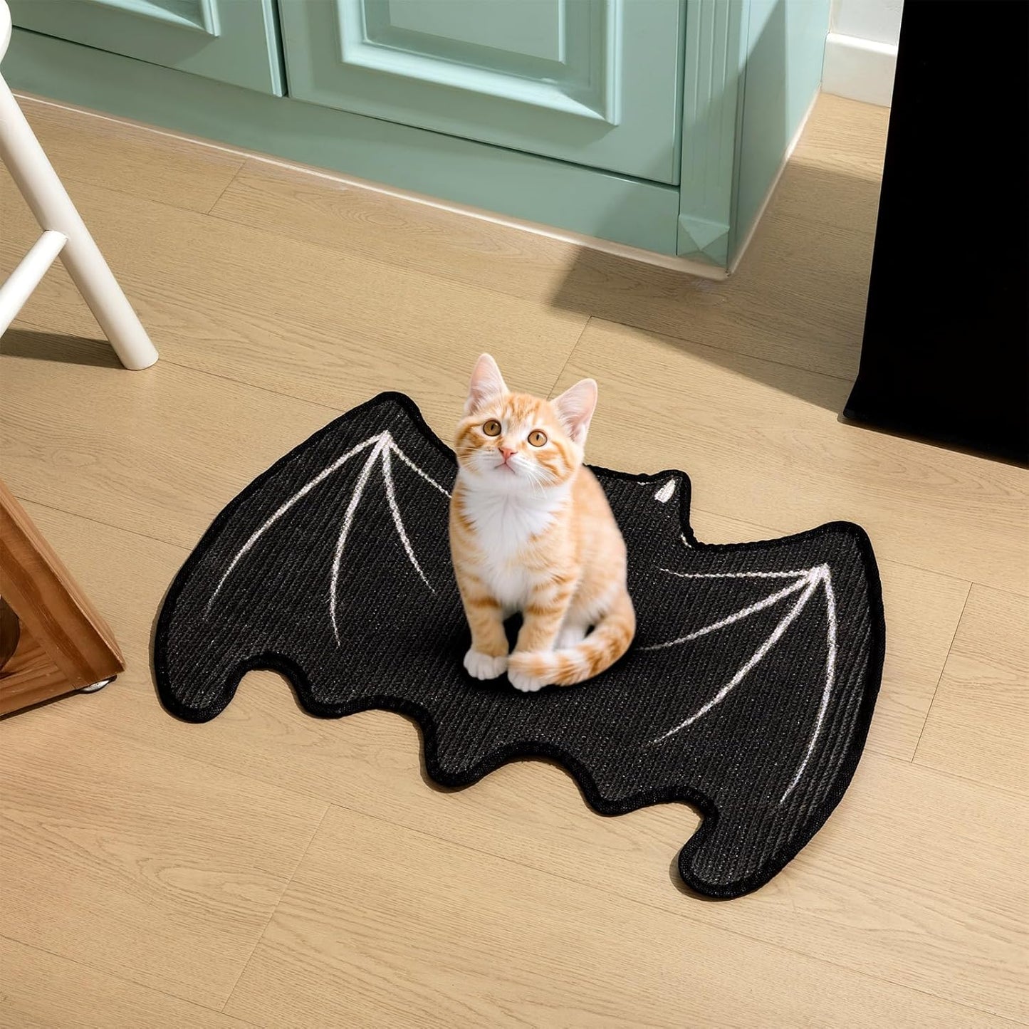 Gothic Self-Adhesive Cat Scratch Furniture Protector Mat, Trimmable Sisal Wall Corner Cat Scratcher Pad for Gothic Christmas Sofa Couch Indoor Activity Play(Bat)