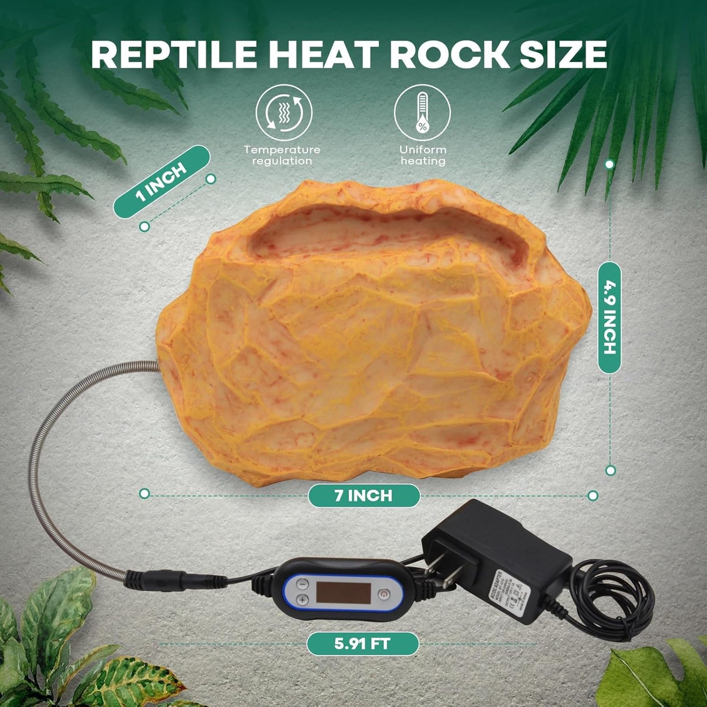 Heat Rocks for Reptiles Heat Rock with Feeding Trough & Temperature Control-Basking Climbing Warmer Heated Rock for Bearded Dragons,Turtles,Snakes,Lizards-Orange