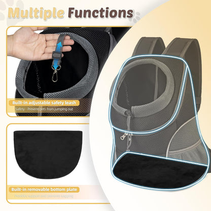 WOYYHO Pet Dog Carrier Backpack Small Dog Front Backpack Ventilated Dog Carrier Back Pack with Storage Pockets, Adjustable Straps & Safety Belt for Travel Hiking Outdoor (Size M: 5-9 lbs, Black)