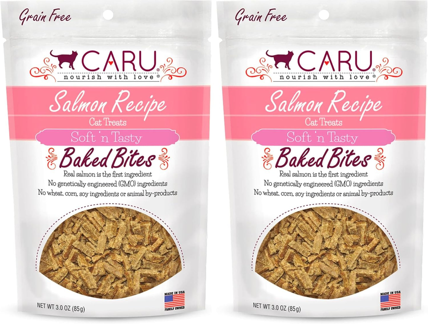 Caru - Soft ‘n Tasty Baked Bites - Salmon Bites Cat Treats - Flavorful All-Natural Treats - 3 oz. (Pack of 2)