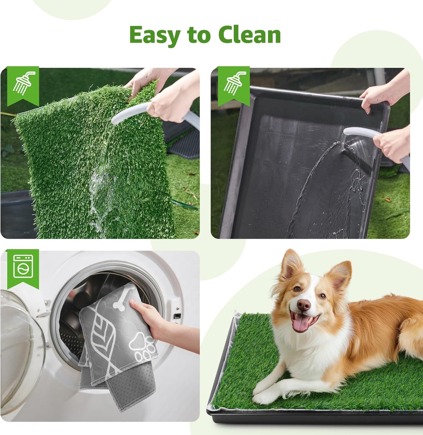 LOOBANI Large Dog Grass Pad with Tray - 35x23in Dog Litter Box with 2 Artificial Grass Patch + 2 Washable Pee Pads - Quickly Absorbency Indoor Outdoor Potty for Patio Balcony Apartment Use
