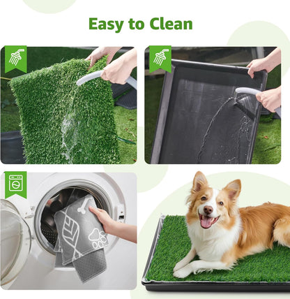 LOOBANI Large Dog Grass Pad with Tray - 35x23in Dog Litter Box with 2 Artificial Grass Patch + 2 Washable Pee Pads - Quickly Absorbency Indoor Outdoor Potty for Patio Balcony Apartment Use
