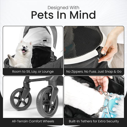 3-in-1 Folding Pet Stroller with Detachable Carrier – Lightweight Travel Design for Cats & Dogs, Safety Lock + Storage Basket