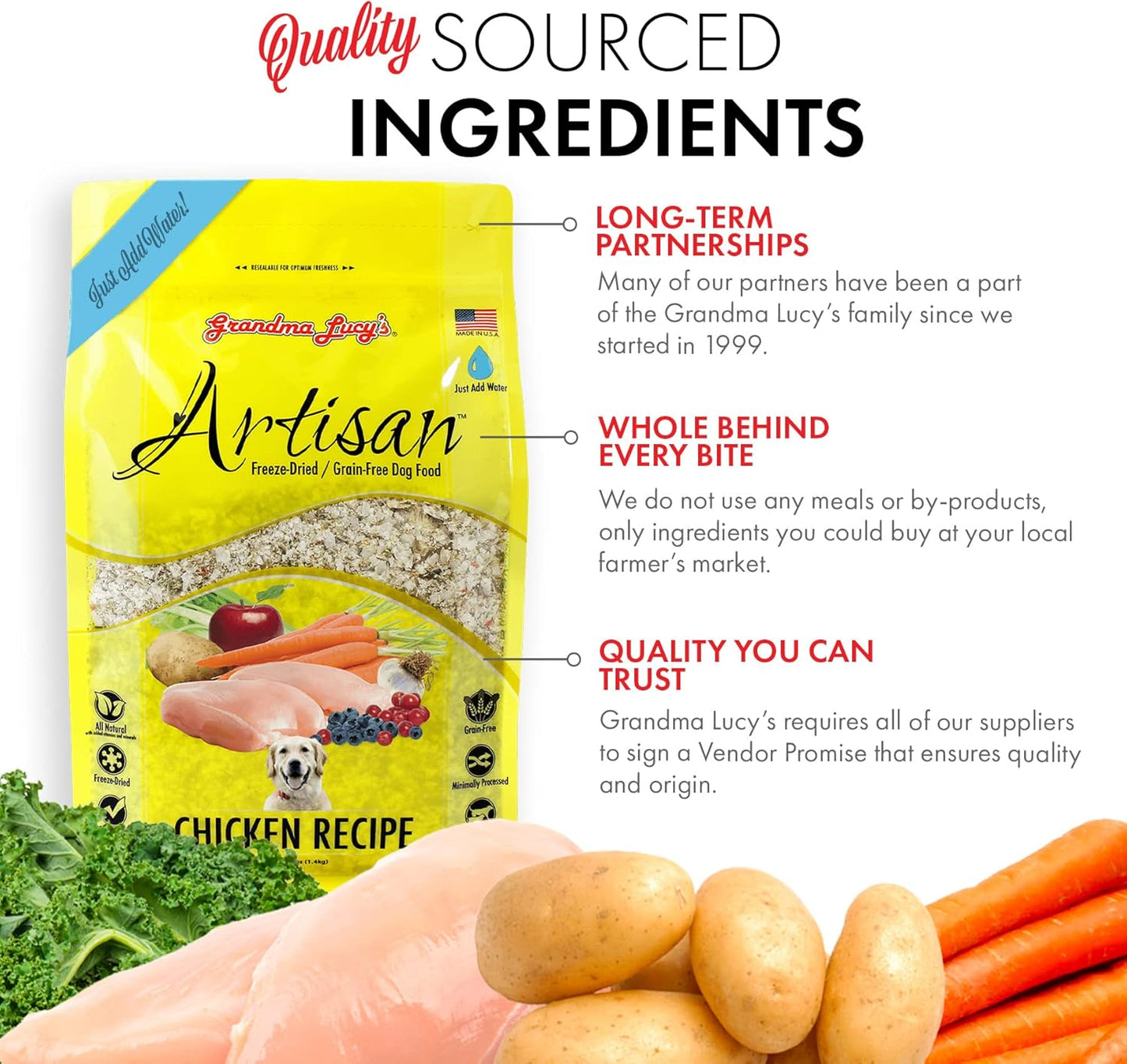 Grandma Lucy's Artisan Dog Food, Grain Free and Freeze-Dried - Artisan Chicken, 10Lb Bag