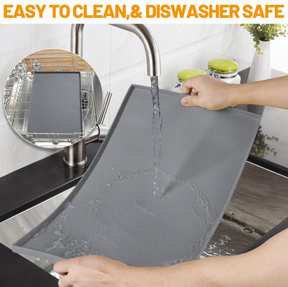 Hubulk Dog Feeding Mat,100% Waterproof Food Grade Silicone Pet Food and Water Bowl Placemat,Dishwasher, High Raised Edge to Prevent Spills,Nonslip Tray to Stop Messes on Floor (19"x12"x0.5", Grey)