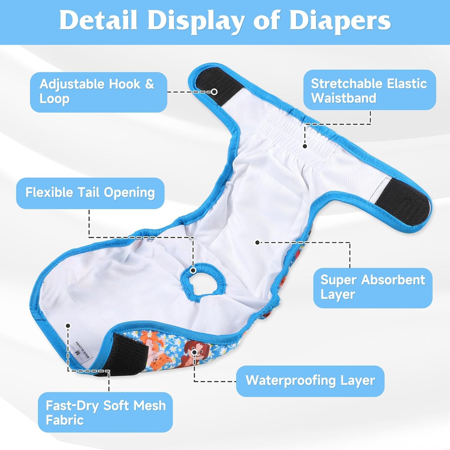 4 Pack Reusable Female Dog Diaper, Highly Absorbent Doggie Diapers for Female Dogs, Dog Diaper X-Large, Bulldog