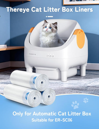 60 Pack Cat Litter Liner, Waste Cat Litter Bags for Thereye SC06 Automatic Litter Box, Drawstring Heavy-Duty Liners, Leak-Resistant, Large 26" × 11.8"