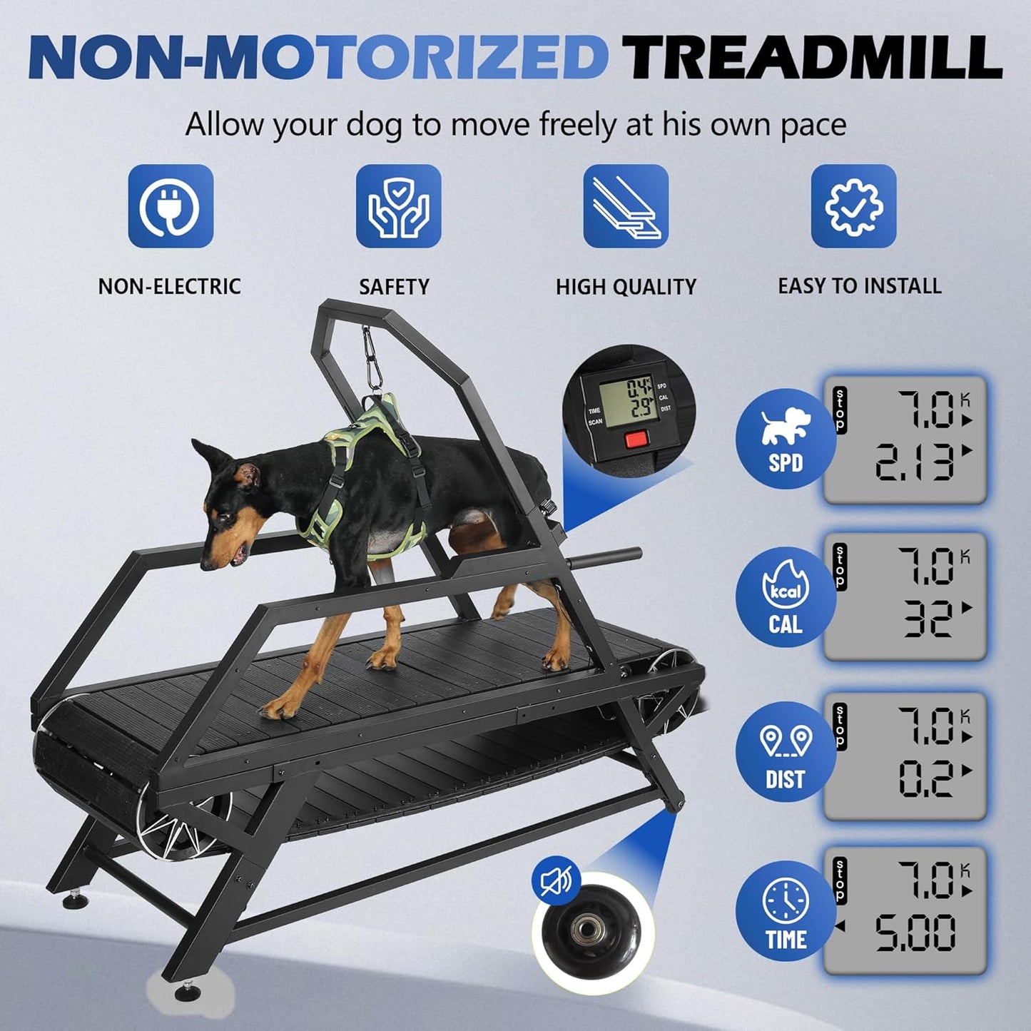 Dog Treadmill for Large & Medium Dogs - Slatmill for Dogs with Adjustable Resistance, Disc Brake & Pedometer, 300 lbs Heavy Duty - Doggy Treadmill Easy to Move, Burns Energy to Keep Pet Healthy