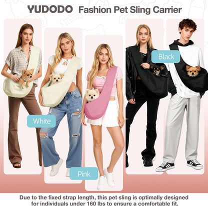 YUDODO Fashion Dog Sling Carrier for Small Dogs Lightweight Crossbody Pet Bag with Safety Strap, Pocket Storage, Machine Washable, Comfortable Travel & Outdoor Sling up to 9 lbs Pink
