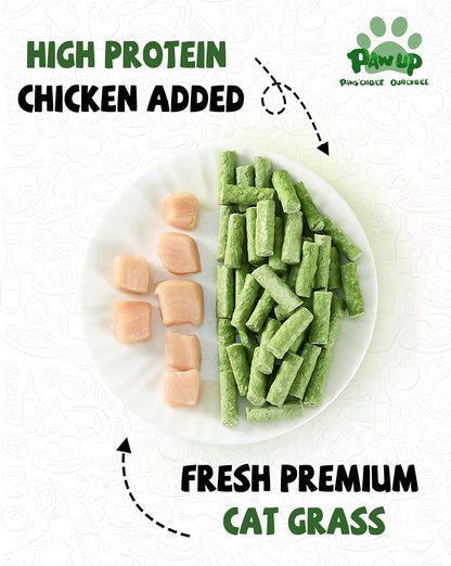 PAWUP Freeze Dried Chicken Cat Treats, Cat Grass Added, High-Fiber Hairball Care & Digestive Support Snacks for Indoor Cats, 3.8oz