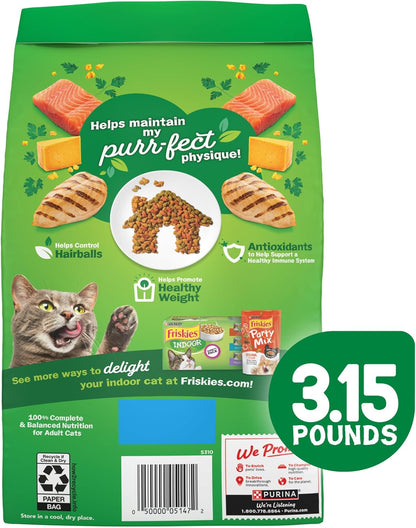 Purina Friskies Dry Cat Food Indoor Delights Flavors of Chicken, Salmon, Peas, and Carrots - (Pack of 4) 3.15 lb. Bags