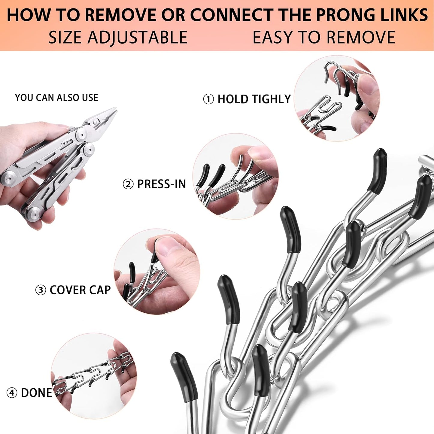 Stainless Steel Dog Training Collar, Quick Release Buckle, Adjustable Collar for Large Medium Small Dogs (Silver, XL Neck Girth 14.5"-21.5")