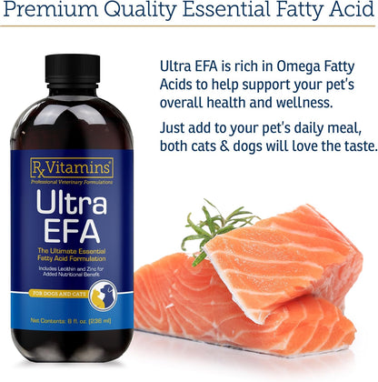 Rx Vitamins Ultra EFA Omega 3 Fish Oil for Dogs & Cats - Promotes Heart, Brain, and Joint Health with Vitamin E, Biotin, and Zinc - Liquid Fish Oil for Itch Relief, Dog Shedding, Coat Health - 8 oz