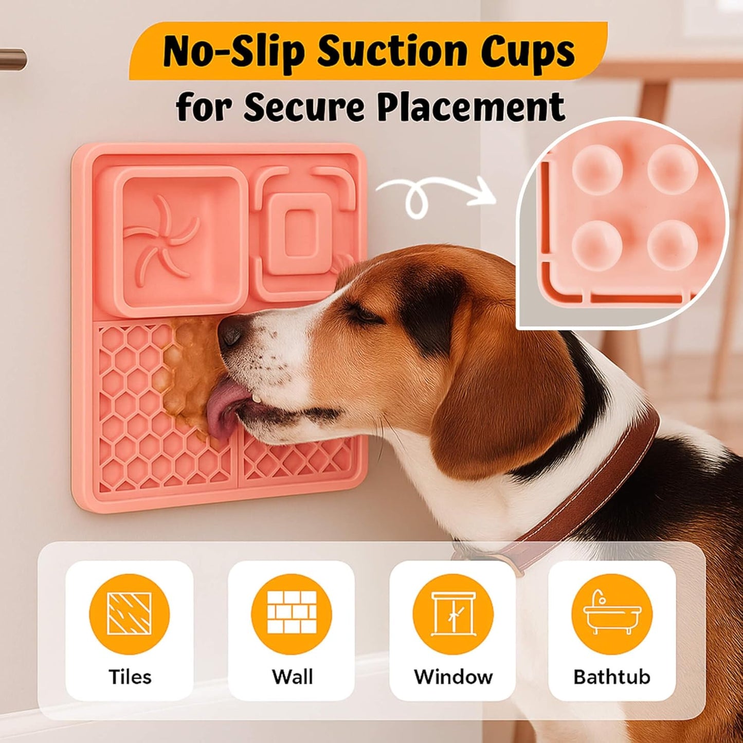 Cat & Dog Lick Mat with Suction Cups - 2-in-1 Silicone Lick Pad & Puzzle Feeder - Pet Food Mat for Anxiety Relief & Boredom - BPA-Free & Dishwasher Safe - Rose
