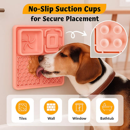 Cat & Dog Lick Mat with Suction Cups - 2-in-1 Silicone Lick Pad & Puzzle Feeder - Pet Food Mat for Anxiety Relief & Boredom - BPA-Free & Dishwasher Safe - Rose