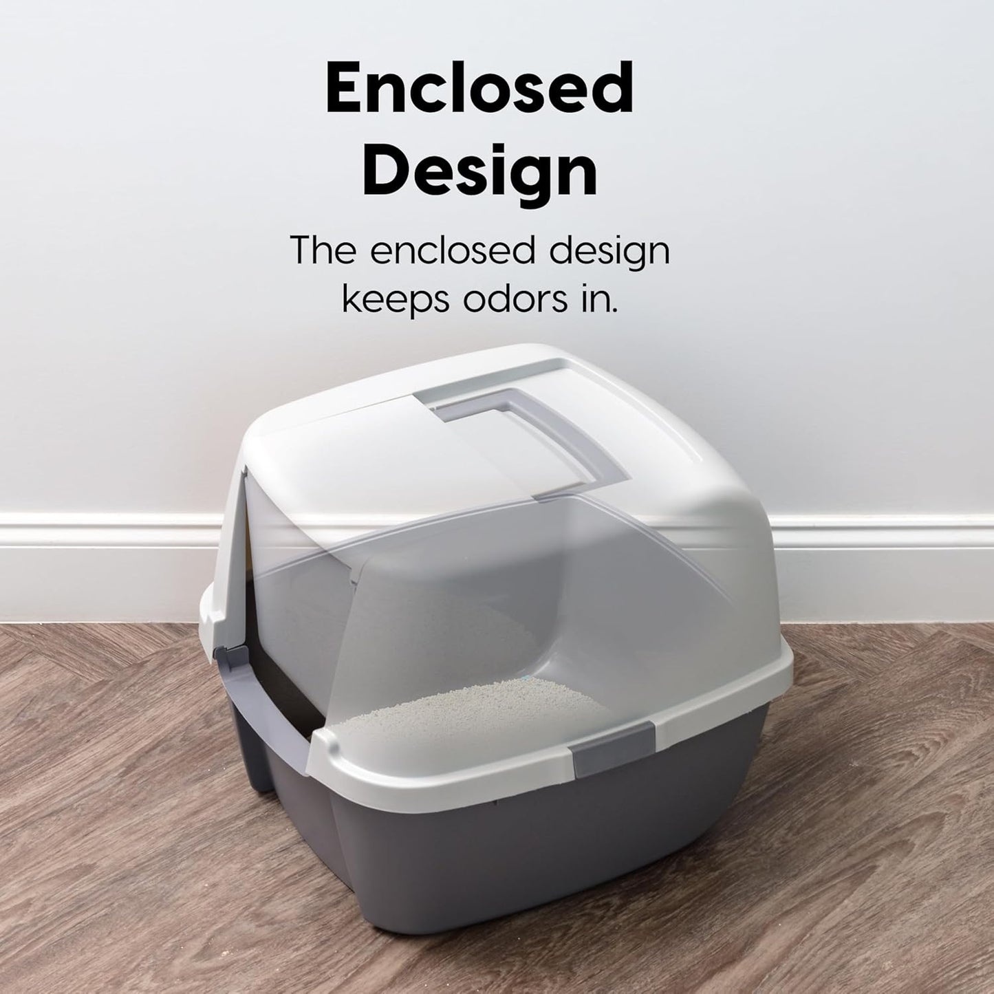 IRIS USA Cat Litter Box, Large Litter Box Enclosure with Front Door Flap and Scoop, Covered Kitty Litter Box with Handle and Buckles for Portability and Privacy, Gray