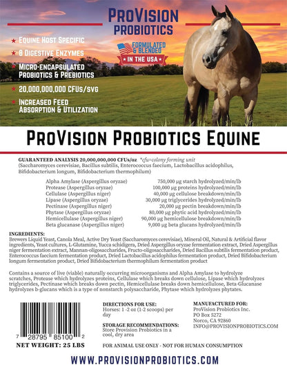 Digestive Aid for Horses - 25lb Bag (400 Servings @ 48¢/Serv) - Probiotics, Prebiotics, and Digestive Enzymes for Gut Health, Nutrient Absorbtion & Performance. Value Pk