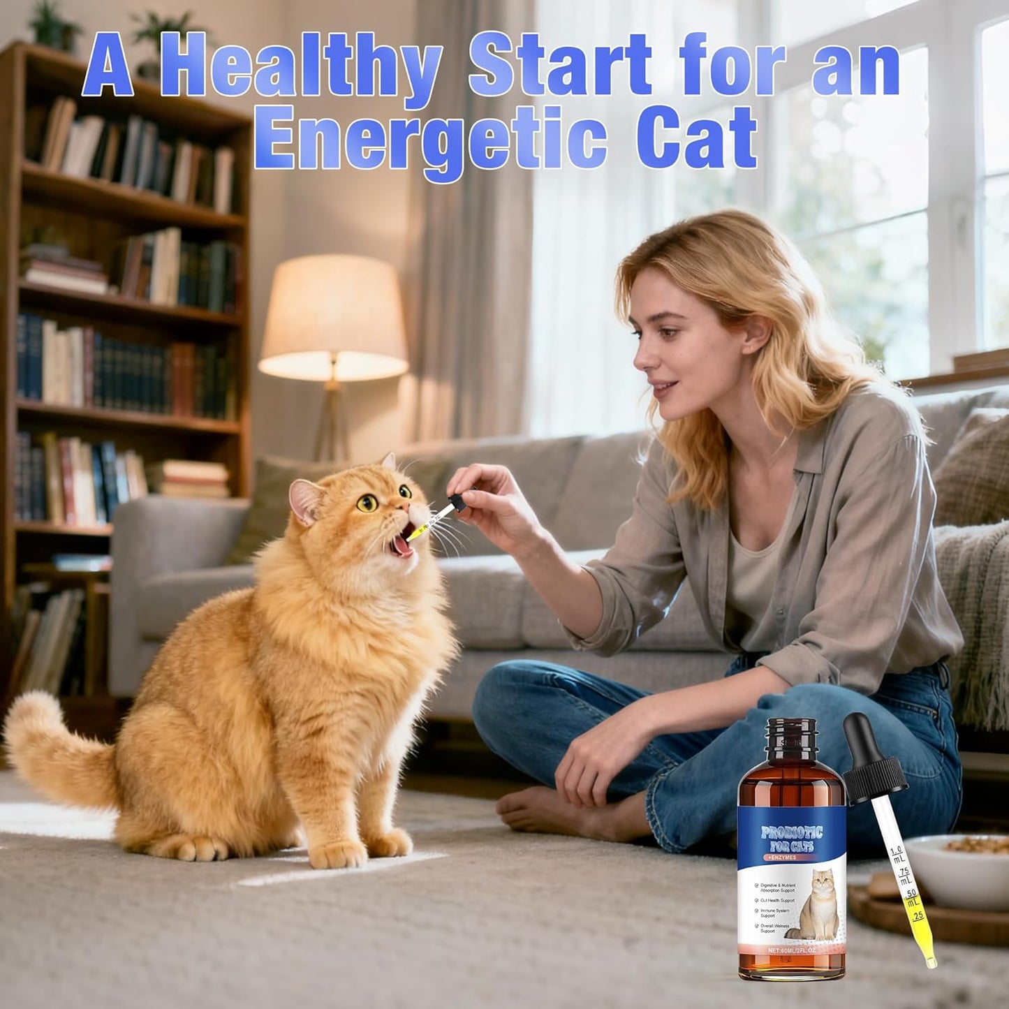 Cat Probiotics for Digestive Support - 60ml Probiotic for Cats with Digestive Enzymes & Prebiotics Supports Gut Health, Immune System