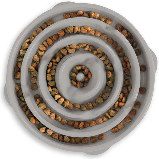 Outward Hound Large Slow Feeder Bowl, Puzzle Maze for Fast Eaters, Medium to Large Dogs, Helps Prevent Bloat & Aid Digestion, Holds 4 Cups Wet or Dry Food, Non-Slip, Made Without BPA, Gray