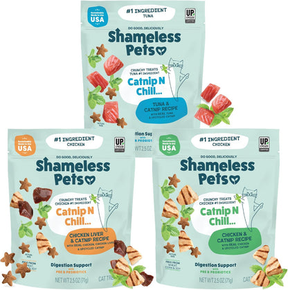 Shameless Pets Crunchy Cat Treats - Kitty Treats for Cats with Digestive Support, Natural Ingredients for Kittens, Healthy Flavored Feline Snacks - Variety Pack, 3-Pk