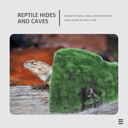 Resin Reptile Cave Hideout with Basking Platform, Flocking Tortoise Hide Rock for Box Turtle Habitat Accessories, Sturdy Terrarium Decor for Reptiles and Amphibians