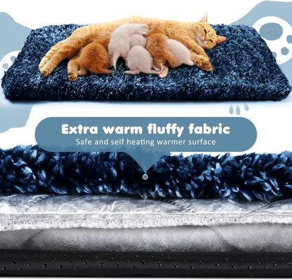 6 Pack Self Warming Cat Pads,19 x 28 Inch Self Heating Dog Cat Mats Extra Warm Thermal Pet Bed Washable Pet Crate Mat Blanket Removable Cover Non Slip for Indoor Outdoor (Grey,Black,Blue)