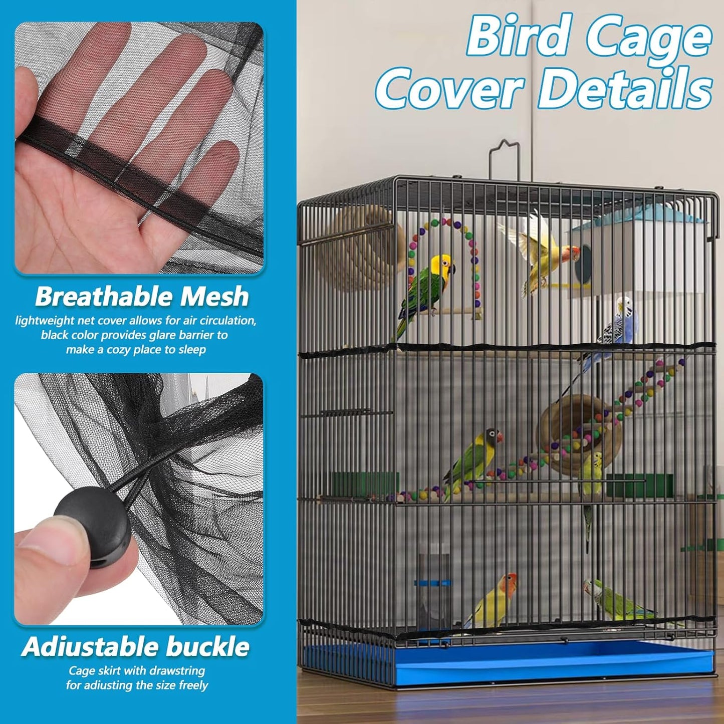 Large Bird Cage Seed Catcher 31 x 118 inches Adjustable Soft Airy Skirt Guard Birdcage Nylon Mesh Net, Birdcage Cover Skirt Seed Guard for Parrot Parakeet Macaw Round Square Cages