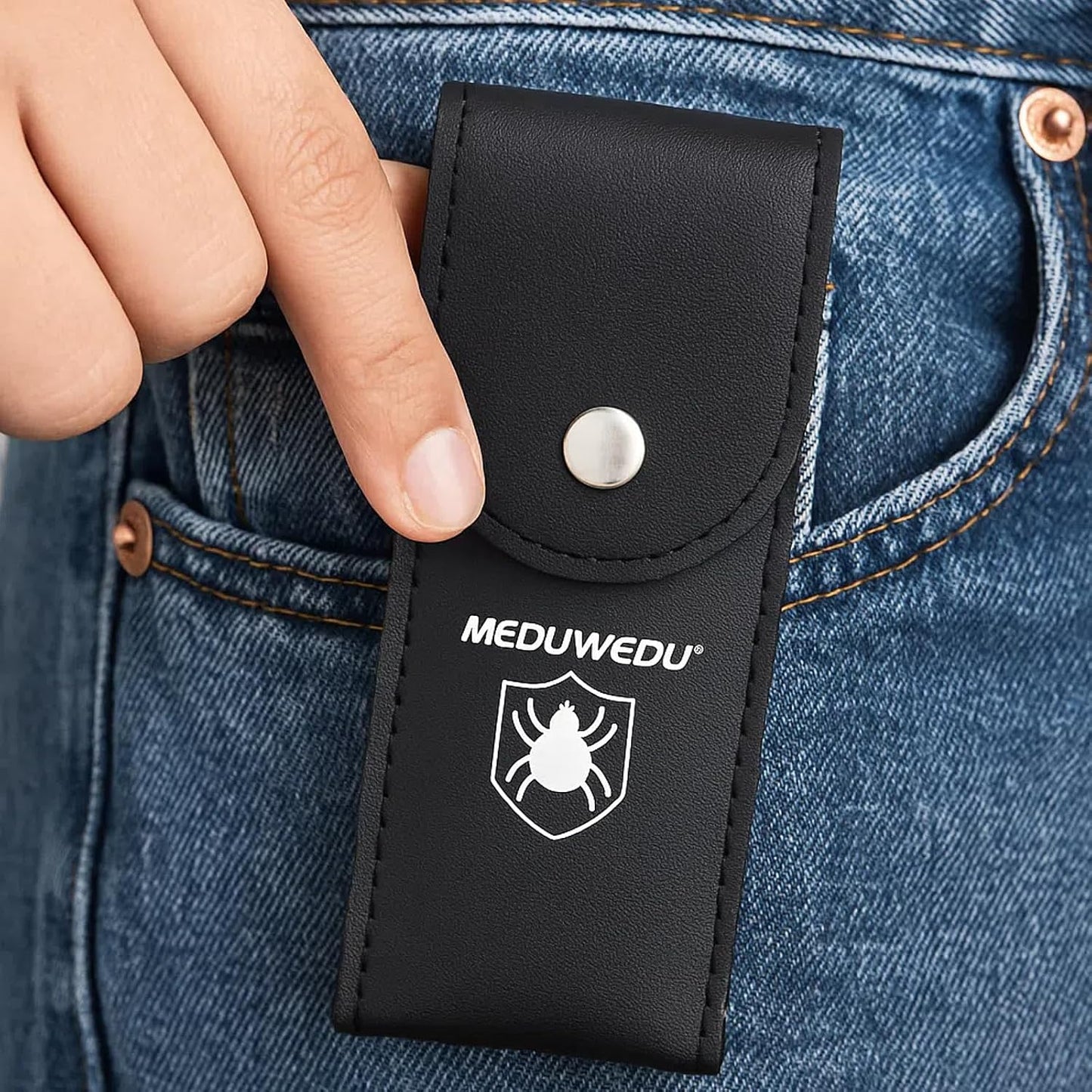 Tick Removal Tool Kit for Dogs, Cats & Humans – Stainless Steel Tick Tweezer, Fork & Dual-Head Clamp with Leather Pouch, Safe & Easy Tick Remover for Pets, Ideal for Grooming & Outdoor Travel