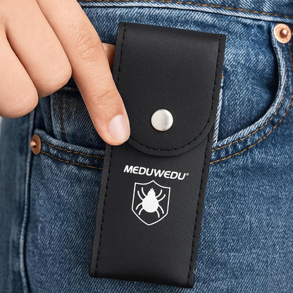 Tick Removal Tool Kit for Dogs, Cats & Humans – Stainless Steel Tick Tweezer, Fork & Dual-Head Clamp with Leather Pouch, Safe & Easy Tick Remover for Pets, Ideal for Grooming & Outdoor Travel